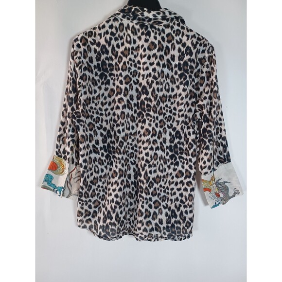 Tizzie Shirt Womens Large Animal Print Leopard Asian Dragon Cuff Artsy Eclectic - Picture 5 of 5